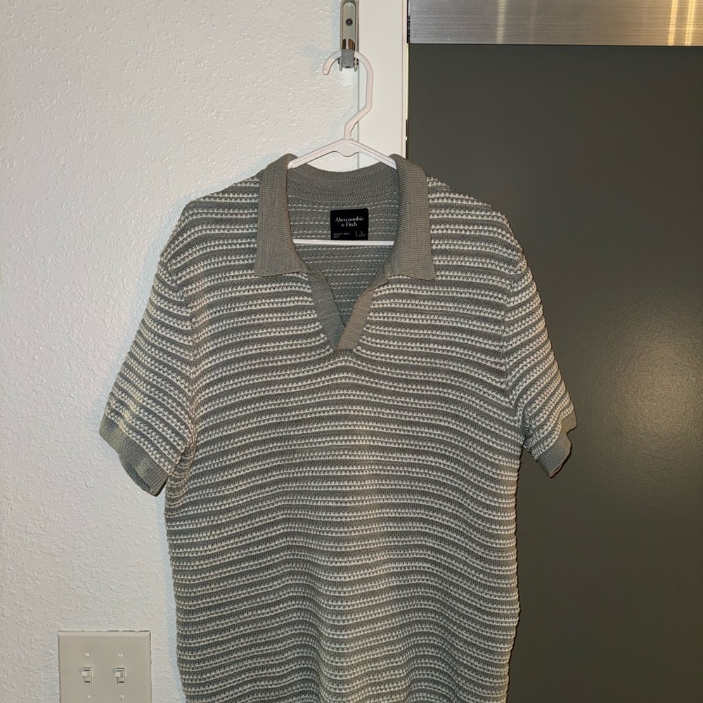 Abercrombie & Fitch Gray and White Striped Polo